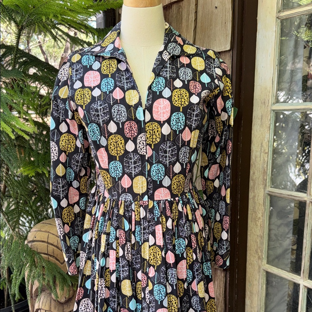 Bernie Dexter Zip Front Long Sleeved Cotton Shirt Waist Dress sz XL